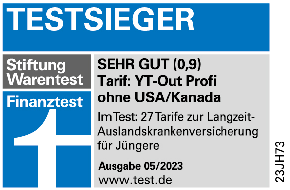 Siegel Testsieger Stiftung Warentest für den Young Travel Profi Tarif mit sehr gut