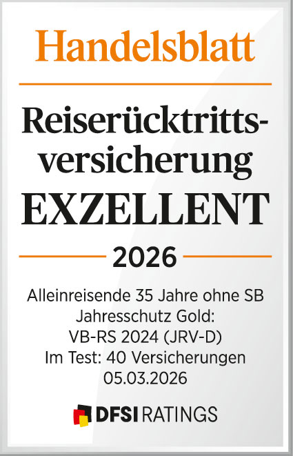 Handeslblatt-Auszeichnung "Exzellent" für Jahresschutz Gold 2026 für Alleinreisende