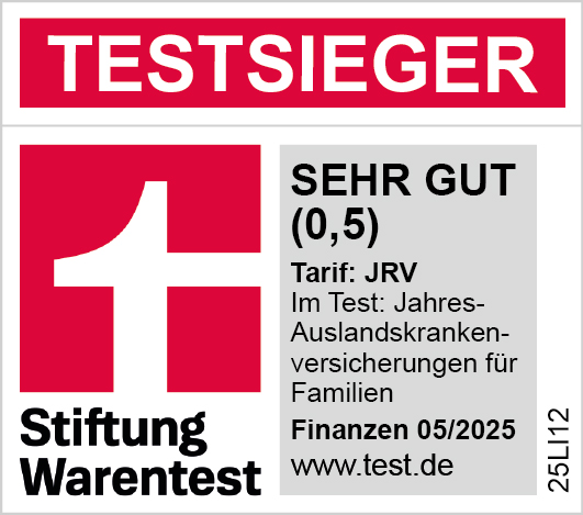 Auszeichnung von Stiftung Warentest mit sehr gut für die Jahres-Auslandskrankenversicherung für Familien