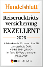 Handeslblatt-Auszeichnung "Exzellent" für Jahresschutz Gold 2026 für Alleinreisende