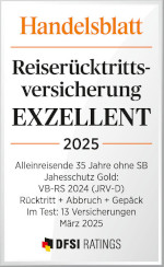 Handeslblatt-Auszeichnung "Exzellent" für Jahresschutz Gold 2025 für Alleinreisende