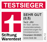 Auszeichnung von Stiftung Warentest mit sehr gut für die Jahres-Auslandskrankenversicherung für Einzelpersonen