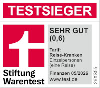 Auszeichnung von Stiftung Warentest mit sehr gut für die Auslandskrankenversicherung für Einzelpersonen