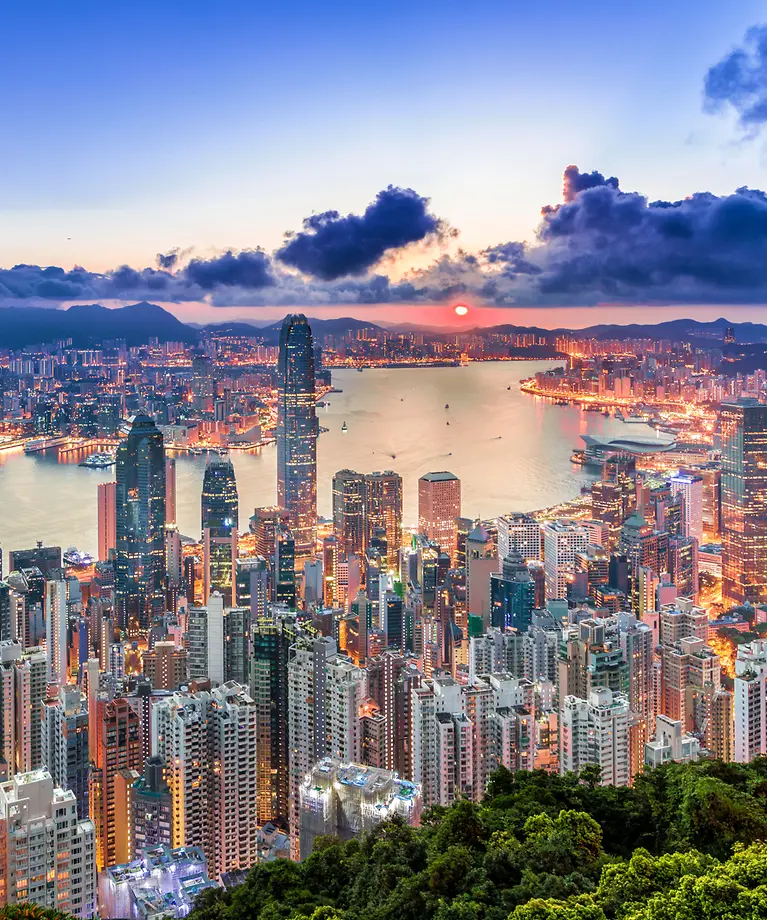 Man sieht die Skyline von Hongkong.